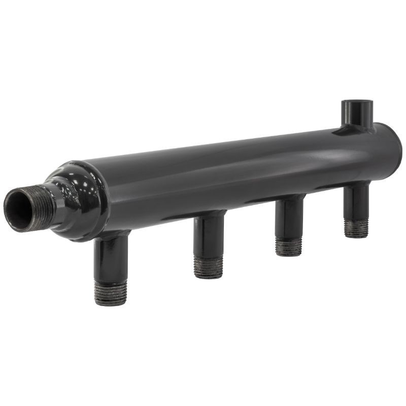Коллектор распределительный стальной DN32 PN16 вход 25-15 11 выходов НР 1/2'' выход под кран Маевского и импульсную трубку, правосторонний PLP-1