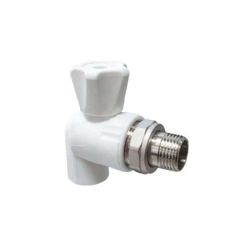 Кран шаровой для радиатора ПП 20-1/2'' PN 25 угловой с американкой белый VALFEX -1