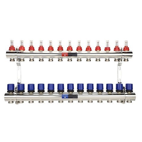 Коллекторная группа из латуни DN 25-13 вых. G-3/4'' евроконус, с расходомерами, без дренажного крана и воздухоотводчика VARMEGA VM15413 купить в Казани | "Проконсим"