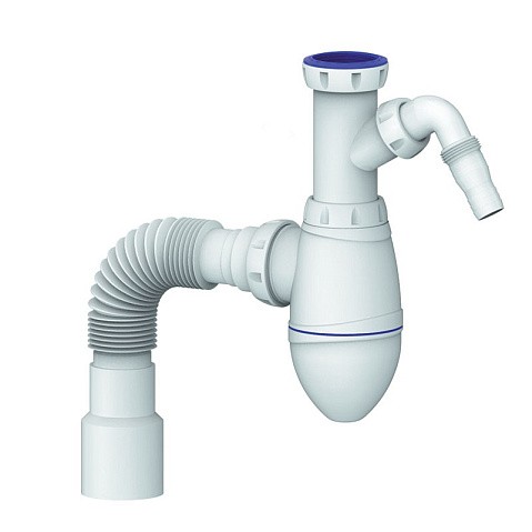 Сифон для умывальника Unicorn А520V, 40х50 гибкий отвод, 1 1/2'' х40 с отводом для стиральной машины преходник 40х32 купить в Казани | "Проконсим"