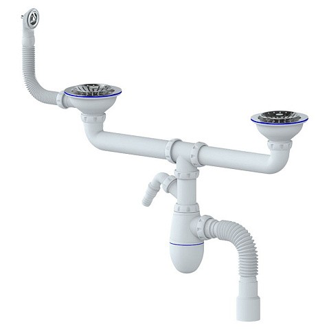 сифон для двойной мойки Unicorn В731VР, 40х50 гибкий отвод, 3 1/2'' х40 с отводом для стиральной машины, круглый перелив купить в Казани | "Проконсим"