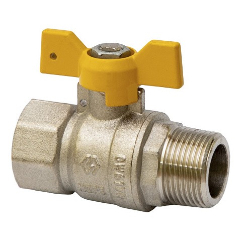 Кран латунный шаровой газовый MVI BV.814 DN 15 PN 25 никелированный полнопроходной муфта-штуцер бабочка купить в Казани | "Проконсим"