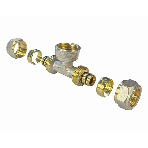 Тройник латунный для PEX труб 20-3/4''-20 PN 10 обжимной никелированный Valfex VF.332.N  купить в Казани | "Проконсим"