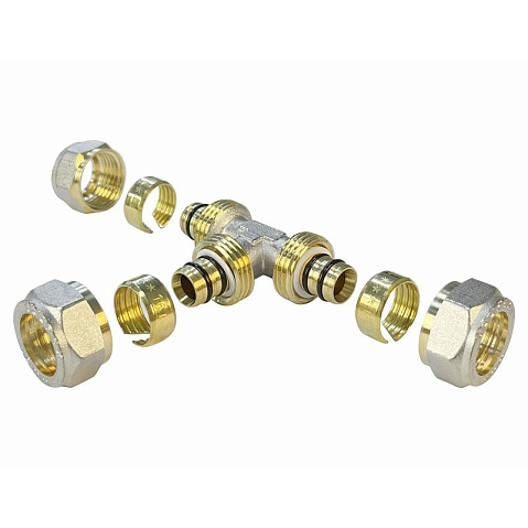 Тройник латунный для PEX труб 20-20-20 PN 10 обжимной никелированный Valfex VF.331.N  купить в Казани | "Проконсим"