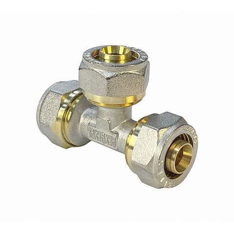 Тройники латунные для PEX труб DN 16-32 PN 10 обжимные никелированные Valfex VF.331.N купить в Казани | "Проконсим" Тройники латунные для PEX труб DN 16-32 PN 10 обжимные никелированные Valfex VF.331.N купить в Казани | "Проконсим"