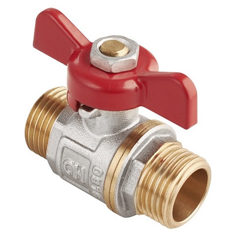Кран латунный шаровой MVI AquaHit BV.315.04 DN 20 PN 25 бабочка штуцер-штуцер полнопроходной никелированный купить в Казани | "Проконсим"