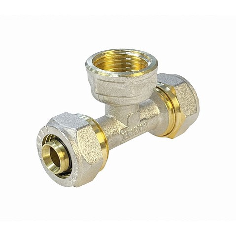 Тройник латунный для PEX труб 20-1/2''-20 PN 10 обжимной никелированный Valfex VF.332.N  купить в Казани | "Проконсим"
