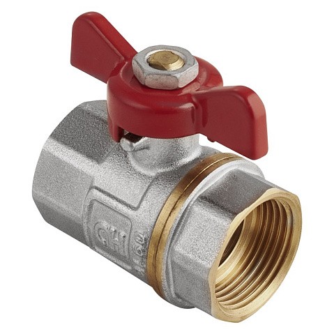 Кран латунный шаровой MVI AquaHit BV.313.04 DN 15 PN 25 бабочка муфта-муфта полнопроходной никелированный купить в Казани | "Проконсим"
