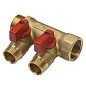 Коллектор латунный DN 20 2 выхода G 1/2'' с шаровыми кранами красная ручка плоское присоединение отвода SGL купить в Казани | "Проконсим"