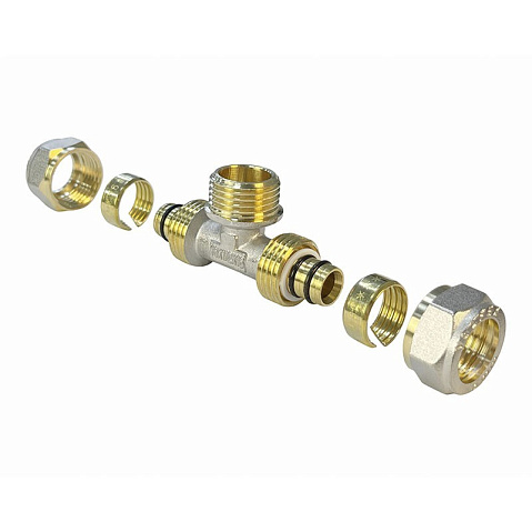 Тройник латунный для PEX труб 20-1/2''-20 PN 10 обжимной никелированный Valfex VF.333.N  купить в Казани | "Проконсим"