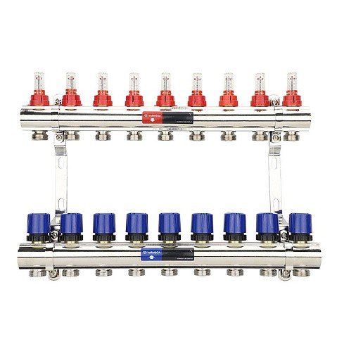 Коллекторная группа из латуни DN 25-9 вых. G-3/4'' евроконус, с расходомерами, без дренажного крана и воздухоотводчика VARMEGA VM15409 купить в Казани | "Проконсим"