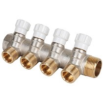  Коллектор латунный DN 20-25 PN 10 никелированный с вентилями под евроконус MVI (922101504) со склада Проконсим в Казани