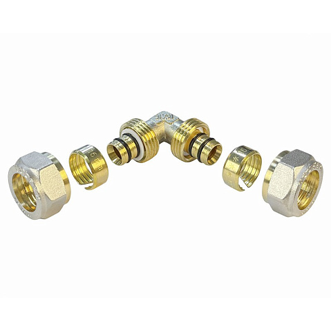 Угольник латунный для PEX труб 16-16 PN 10 обжимной никелированный Valfex VF.351.N  купить в Казани | "Проконсим"