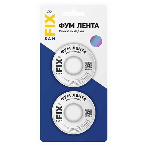 Лента ФУМ SANFIX 19мм х12м х0,1 мм 0,3г/см3, 2 катушки в блистере купить в Казани | "Проконсим"