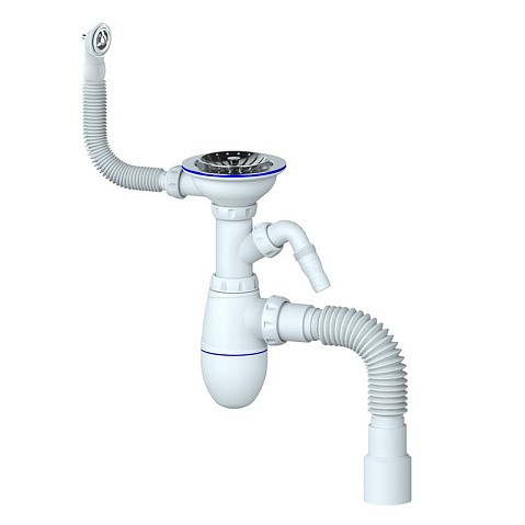 Сифон для мойки Unicorn В436V, 40х50 гибкий отвод, 3 1/2'' х40 с отводом для стиральной машины, круглый перелив купить в Казани | "Проконсим"