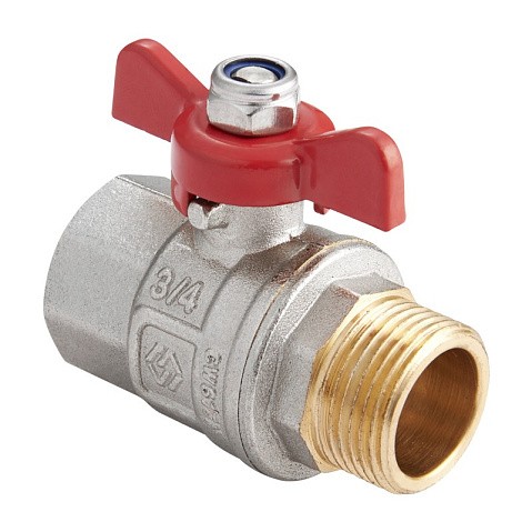 Кран латунный шаровой MVI BV.514 DN 15 PN 40 никелированный полнопроходной муфта-штуцер бабочка купить в Казани | "Проконсим"