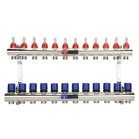 Коллекторная группа из латуни DN 25-12 вых. G-3/4'' евроконус, с расходомерами, без дренажного крана и воздухоотводчика VARMEGA VM15412 купить в Казани | "Проконсим"