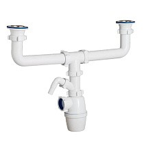  Сифон для двойной мойки бутылочный ORIO K-4059 1 1/2 выпуски нж D70, с 1 отводом (421103111) со склада Проконсим в Казани