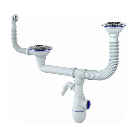 Сифон для двойной мойки Unicorn Y710V, без отвода, 3 1/2'' х40 с отводом для стиральной машины, круглый перелив купить в Казани | "Проконсим"