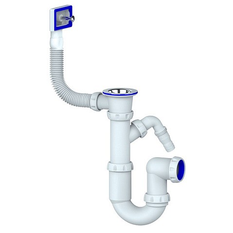 Сифон для мойки Unicorn Y440V, 1 1/2'' х40 без отвода, чаша из нержавеющей стали с отводом для стиральной машины, прямоугольный перелив купить в Казани | "Проконсим"