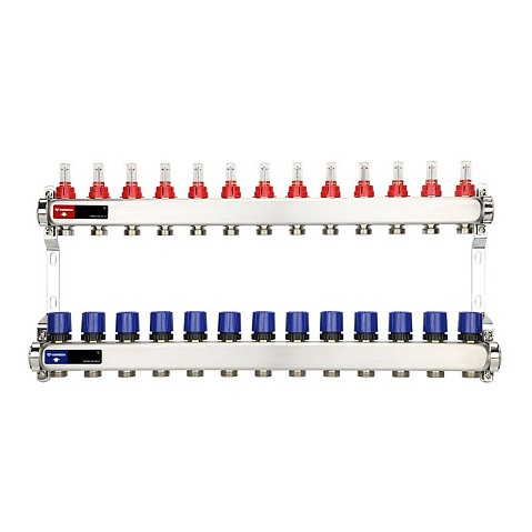 Коллекторная группа из нержавеющей стали DN 25-13 вых. G-3/4'' евроконус, с расходомерами, без дренажного крана и воздухоотводчика VARMEGA VM15113 купить в Казани | "Проконсим"
