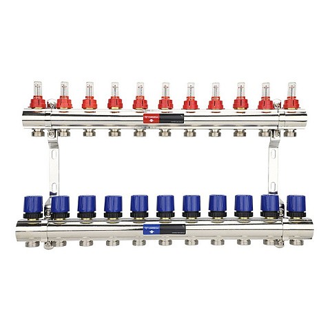 Коллекторная группа из латуни DN 25-11 вых. G-3/4'' евроконус, с расходомерами, без дренажного крана и воздухоотводчика VARMEGA VM15411 купить в Казани | "Проконсим"