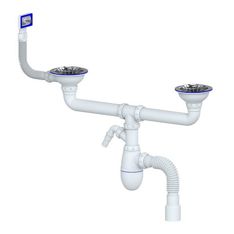 сифон для двойной мойки Unicorn В730VР, 40х50 гибкий отвод, 3 1/2'' х40 с отводом для стиральной машины, прямоугольный перелив купить в Казани | "Проконсим"