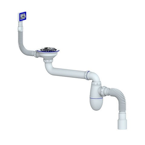 Сифон для умывальника Unicorn ВС22, 40х50 гибкий отвод, 3 1/2'' х40 чаша из нержавеющей стали, прямоугольный перелив купить в Казани | "Проконсим"