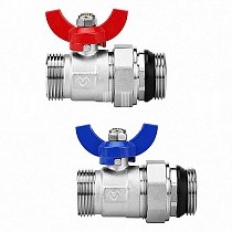  Кран шаровой латунный DN 25 PN 10 никелированный прямой  для коллектора (2 шт.) Varmega VM15951 (930422031) со склада Проконсим в Казани