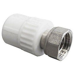 Акция! Муфта комбинированная ПП 20-1/2'' PN 25 с накидной гайкой белая PlasticPro  (251240803) со склада Проконсим в Казани