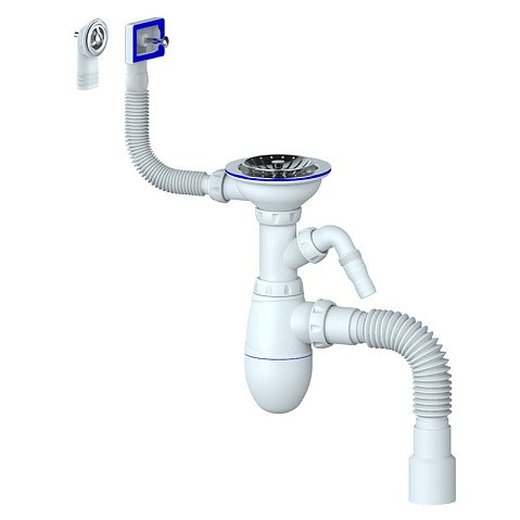 Сифон для мойки Unicorn В427Р, 40х50 гибкий отвод, 3 1/2'' х40 с отводом для стиральной машины, круглый и прямоугольный перелив купить в Казани | "Проконсим"
